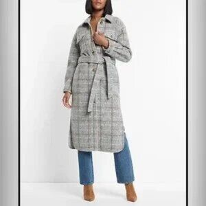 NWT‎ Express Wool-Blend Plaid Longline Shacket SZXS